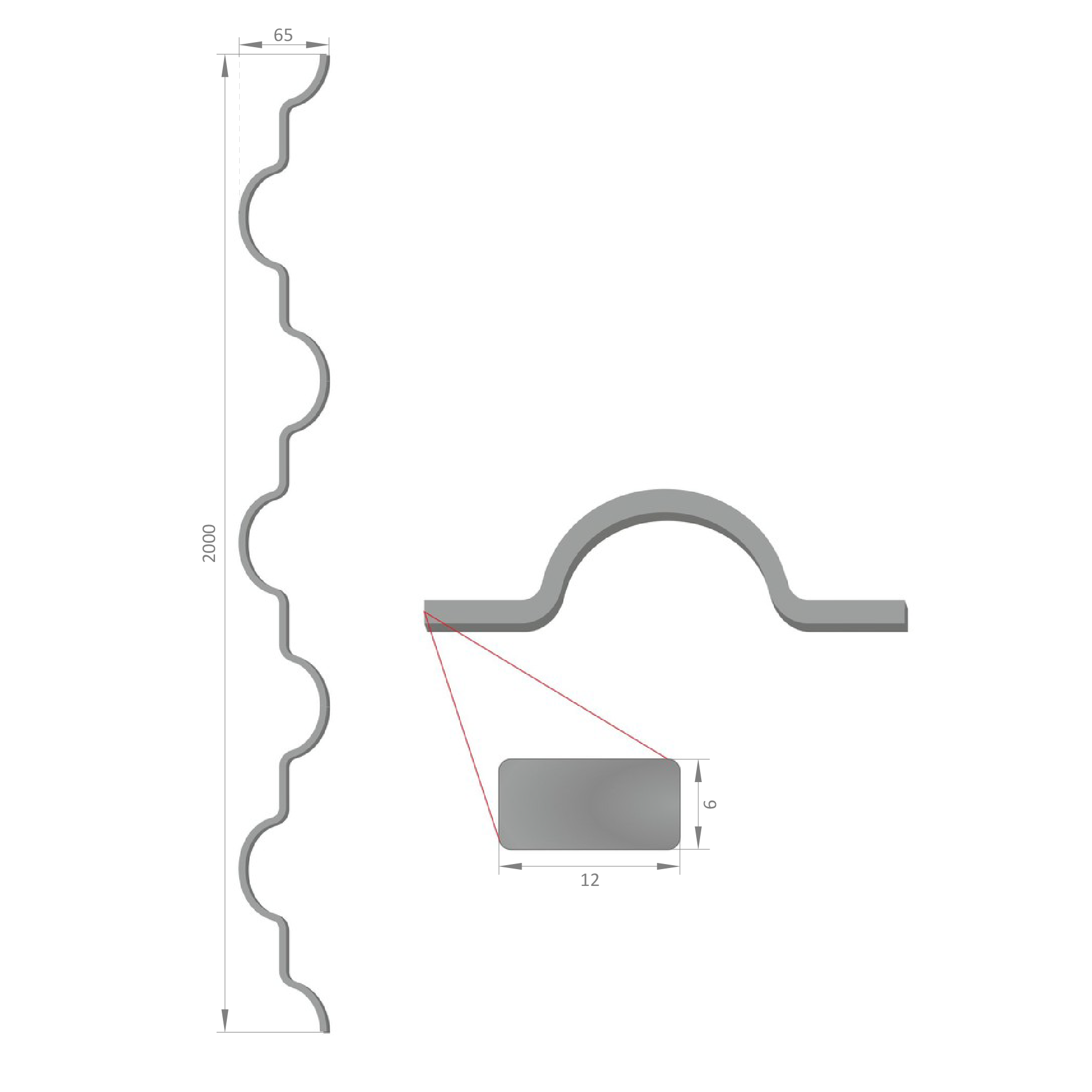 Mřížová výplň HLADKÁ, 12 x 6 mm, 2000 x 65 mm