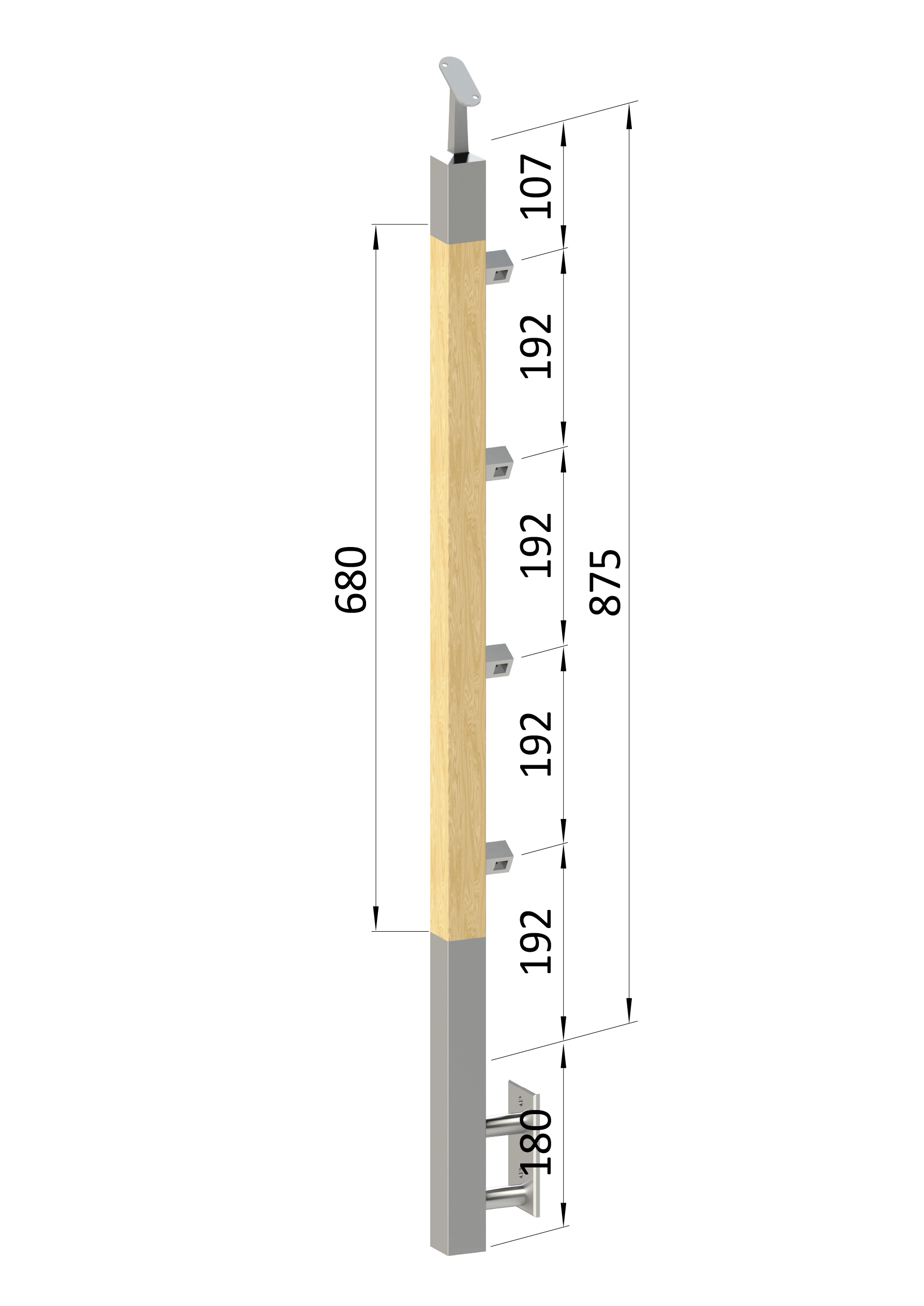 Dřevěný sloup, boční kotvení, 4řadový, průchozí, vnitřní