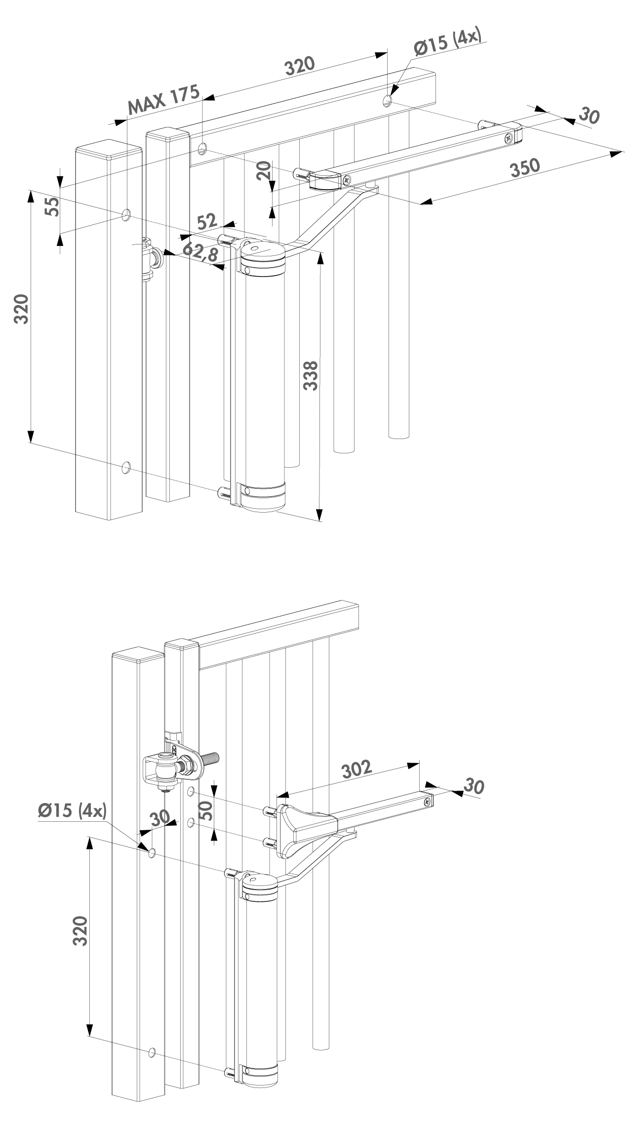 Hydraulický zatvárač, pre krídlové brány do 75 kg / 1,1 m, SILV