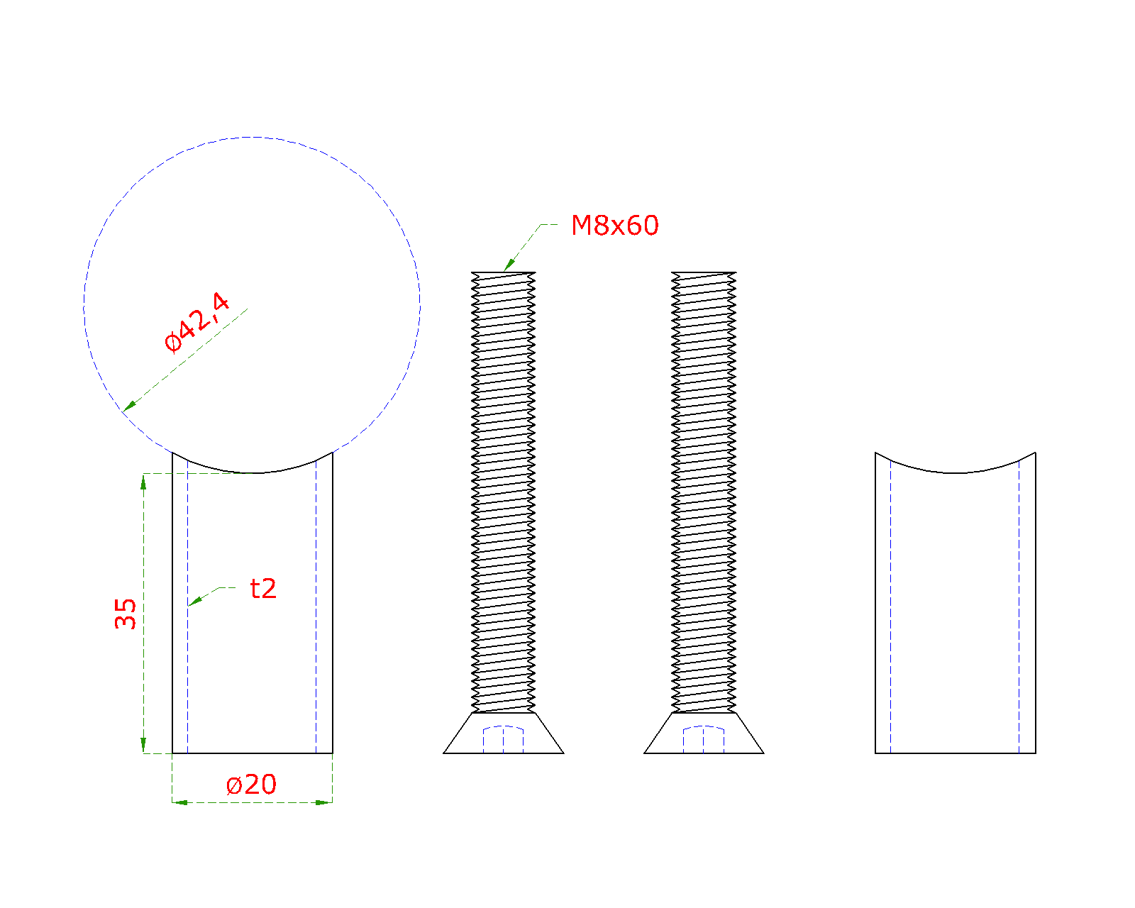 DOPREDAJ! Prechod medzi stĺpom ø 42,4 mm a platňou, L = 35 mm