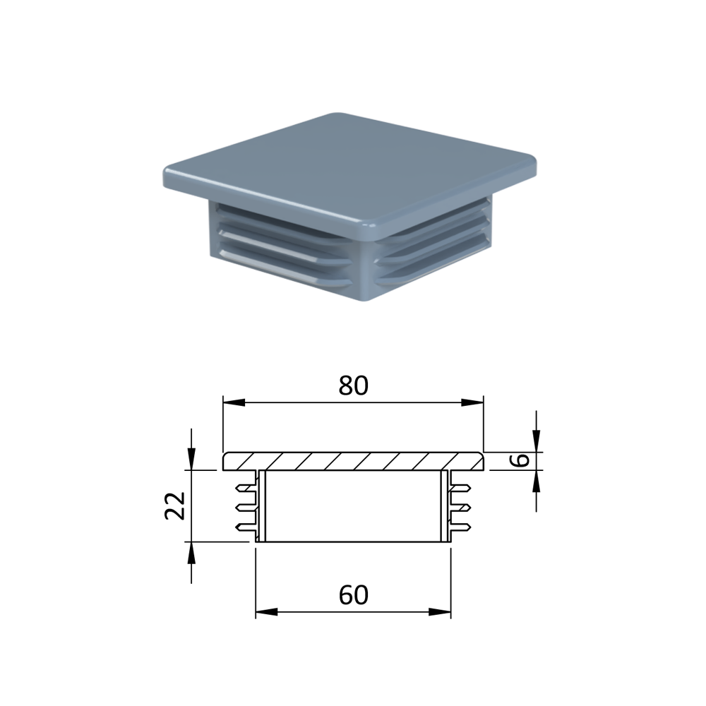 Krytka plastová 80 x 80 x 5 - 8 mm, šedá