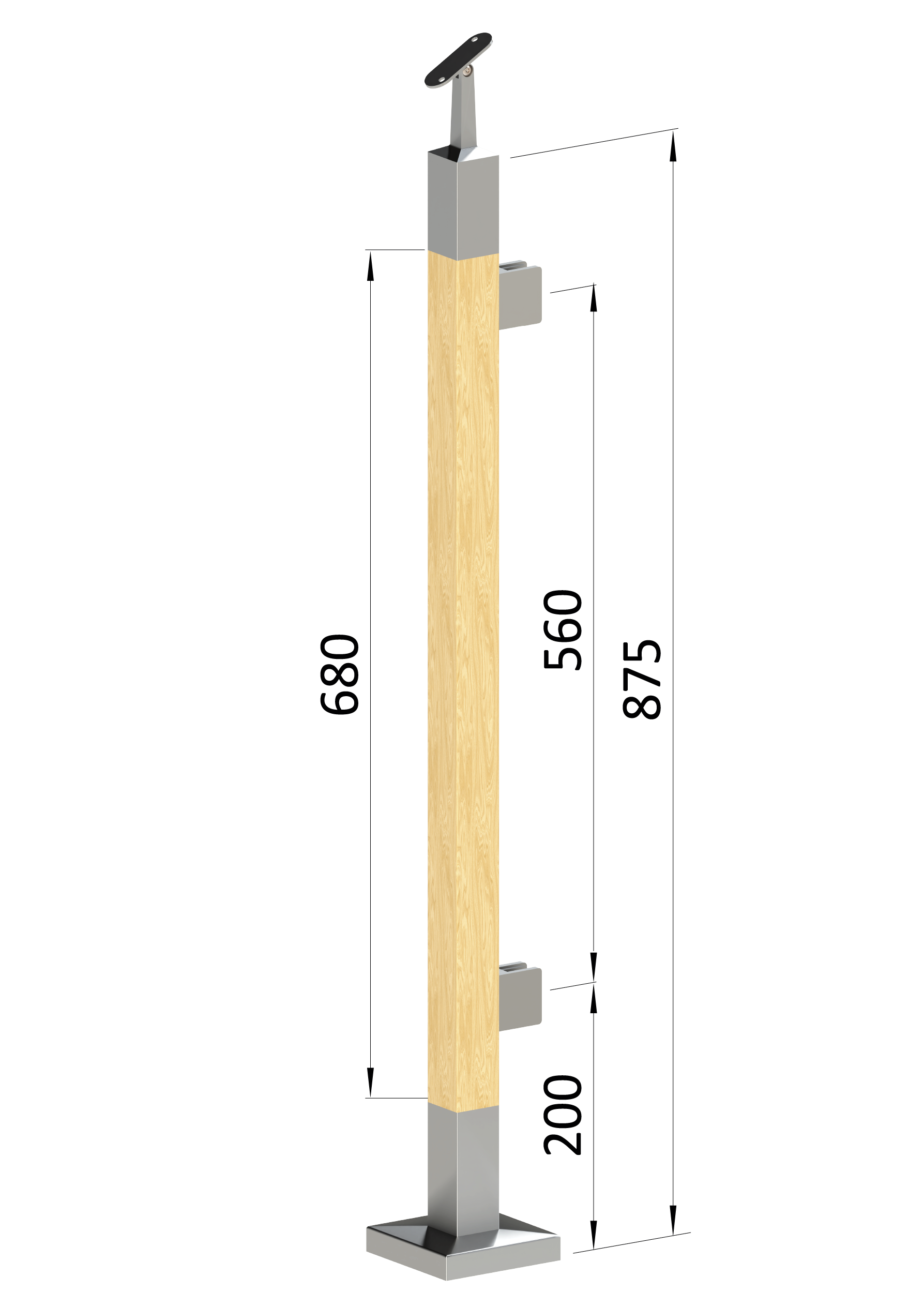 Dřevěný sloup, vrchní kotvení, výplň: sklo, pravý