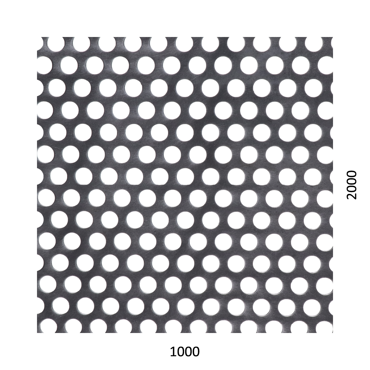 Děrovaný plech kruhový přesazený Fe, otvor: ø 10 mm, rozteč: 15 mm, (1000x2000x1 mm)