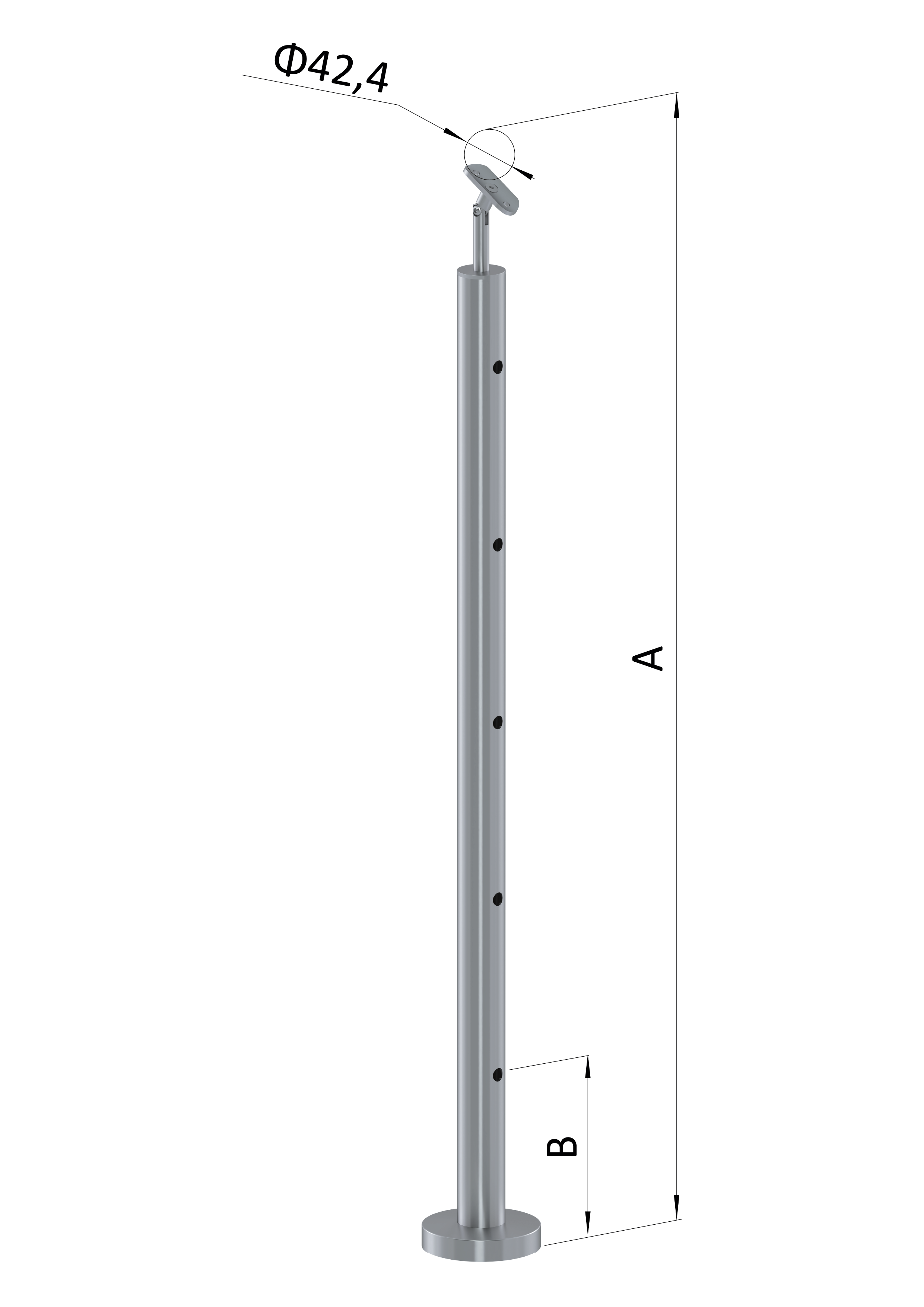 Nerezový sloup, vrchní kotvení, 5děrový průchozí