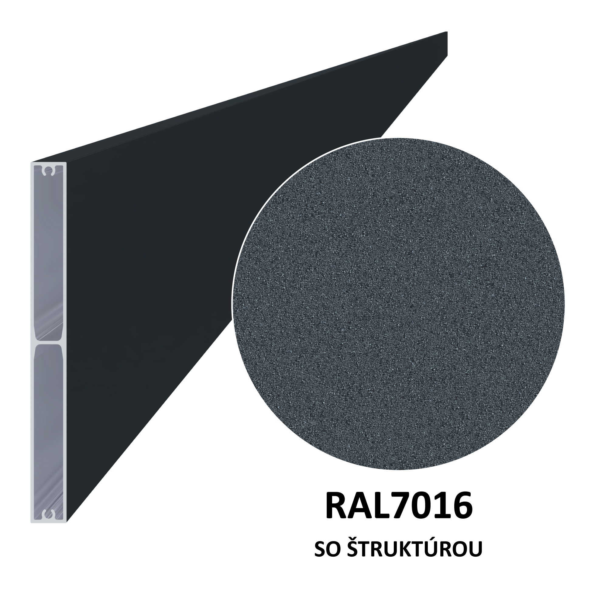 Profil 160x16mm, L-6000mm, práškový lak, struktura RAL7016
