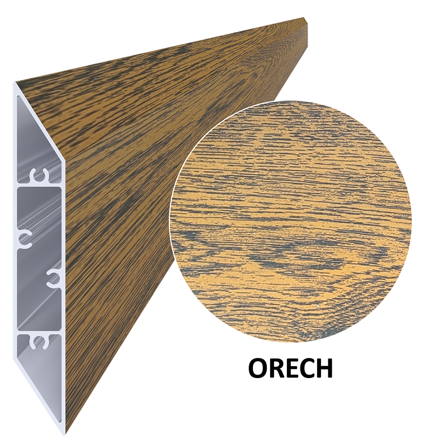 Hliníkový profil 108 x 16 x 6000 mm, struktura OŘECH