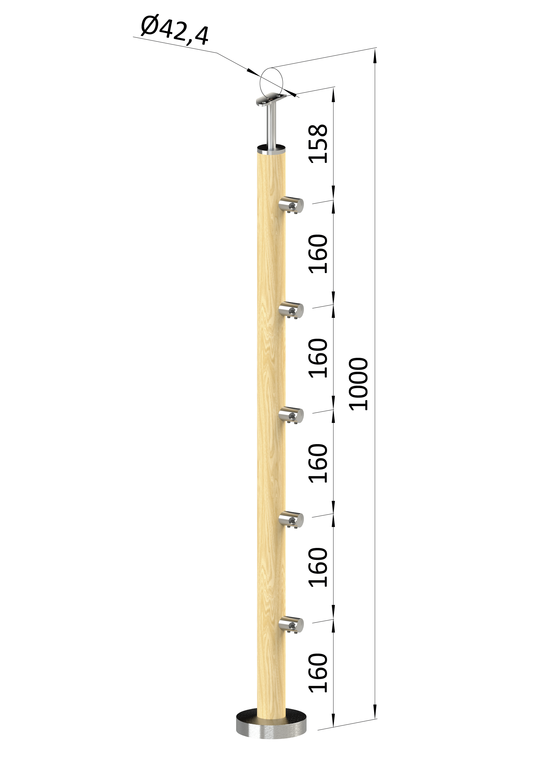 Dřevěný sloup, vrchní kotvení, 5řadový, průchozí