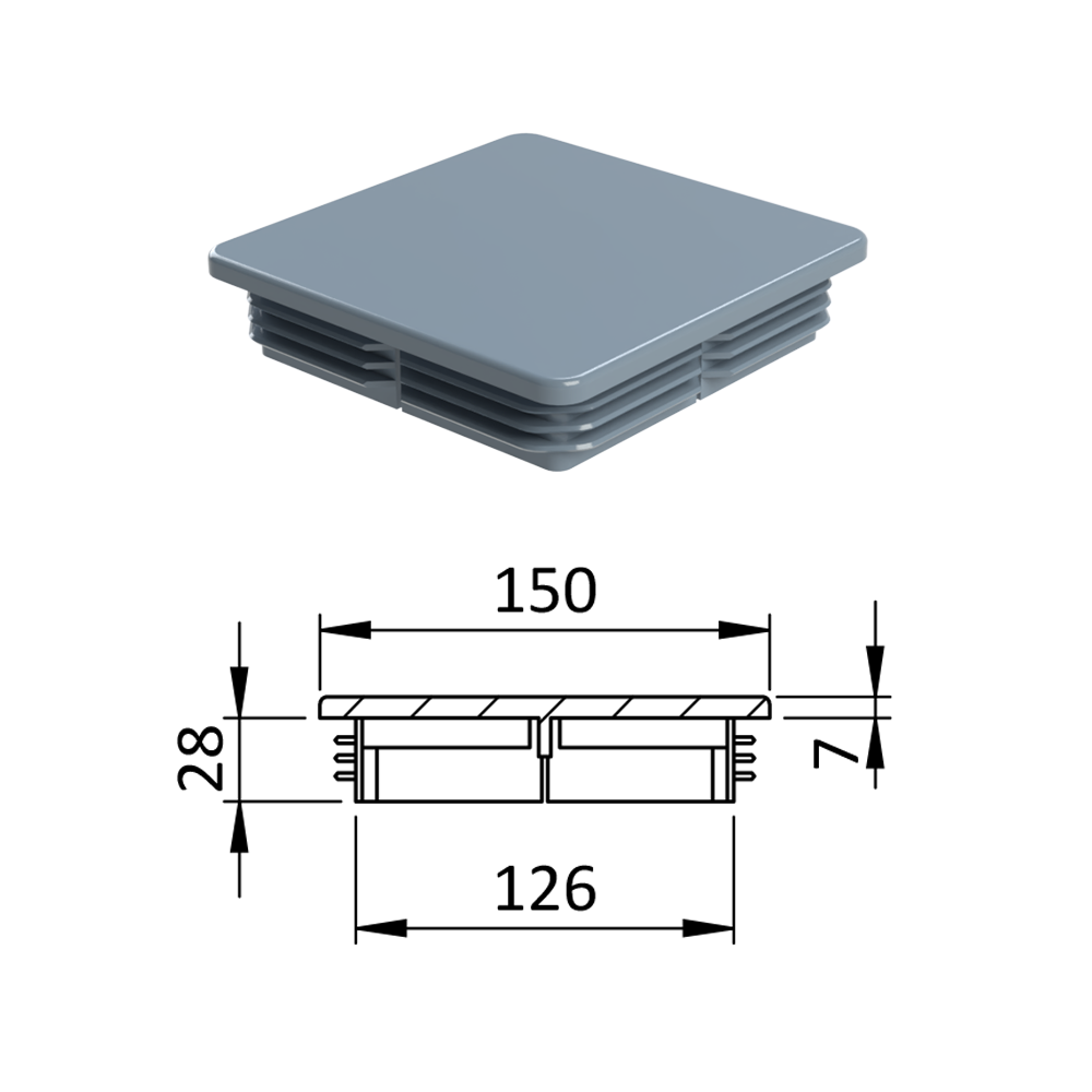 Krytka plastová 150 x 150 mm, šedá