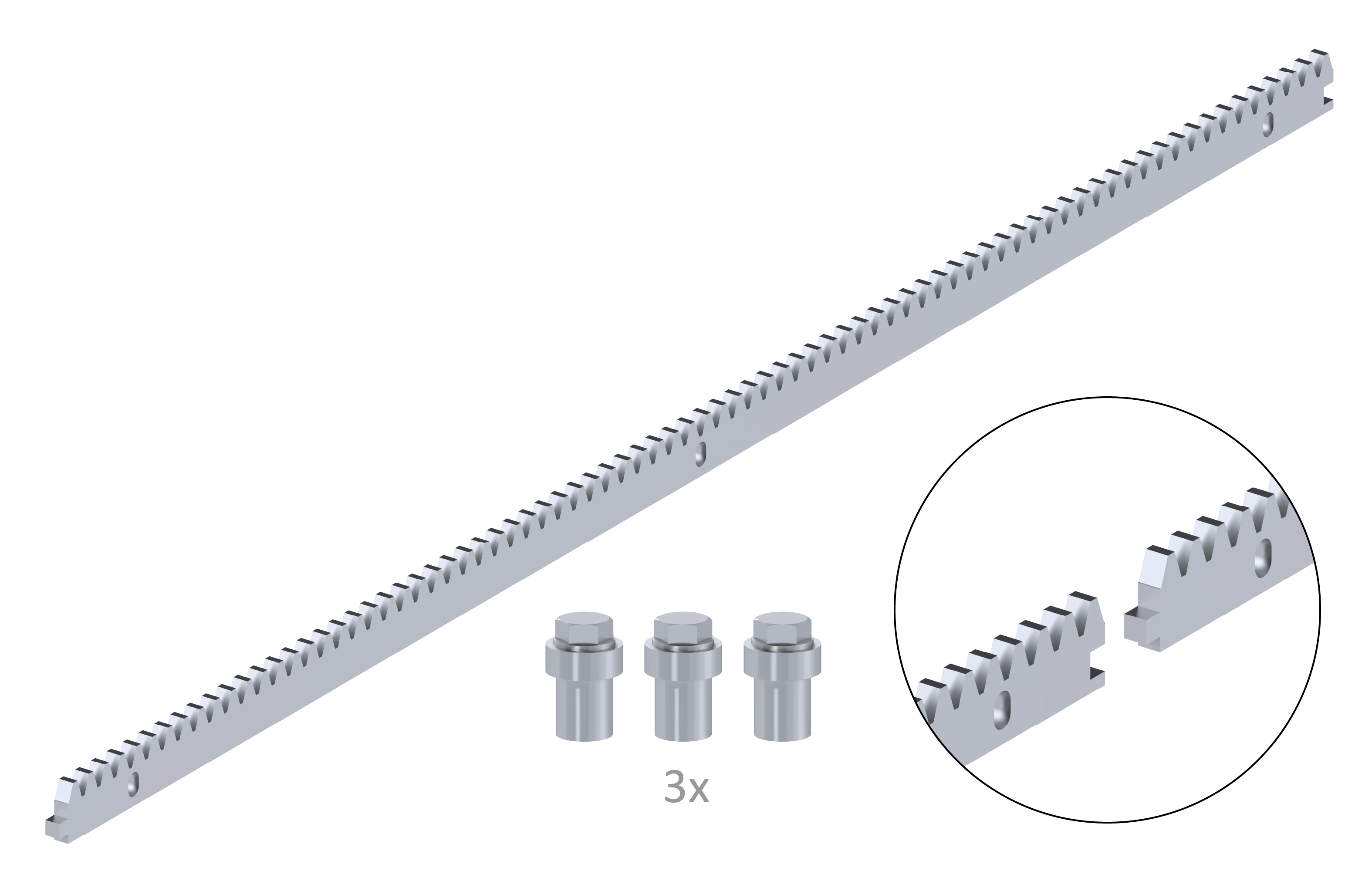 Hřeben kovový 30 x 8 mm, L-1000 mm, M4, 3x úchyt+šrouby, pozinkovaný se zámkem