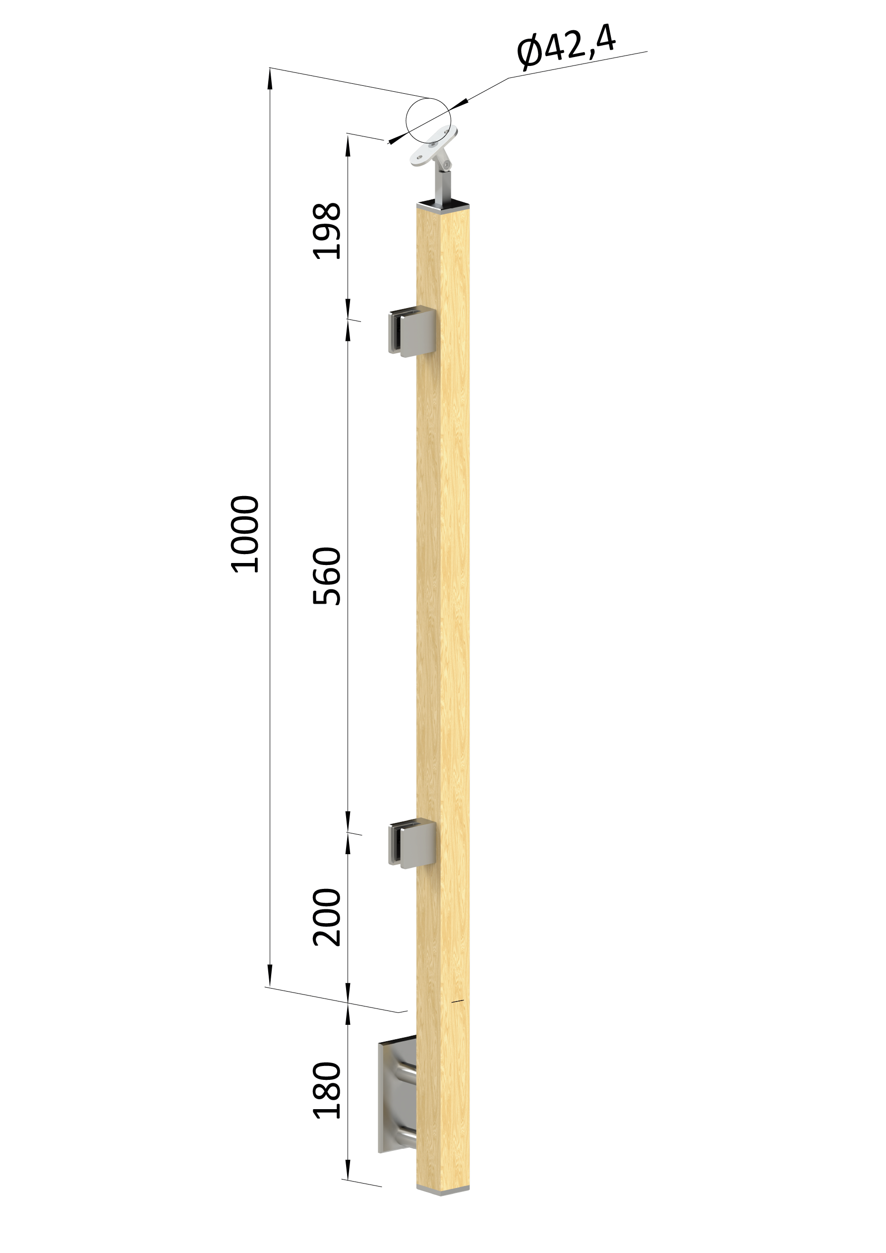 Dřevěný sloup, boční kotvení, výplň: sklo, koncový, levý