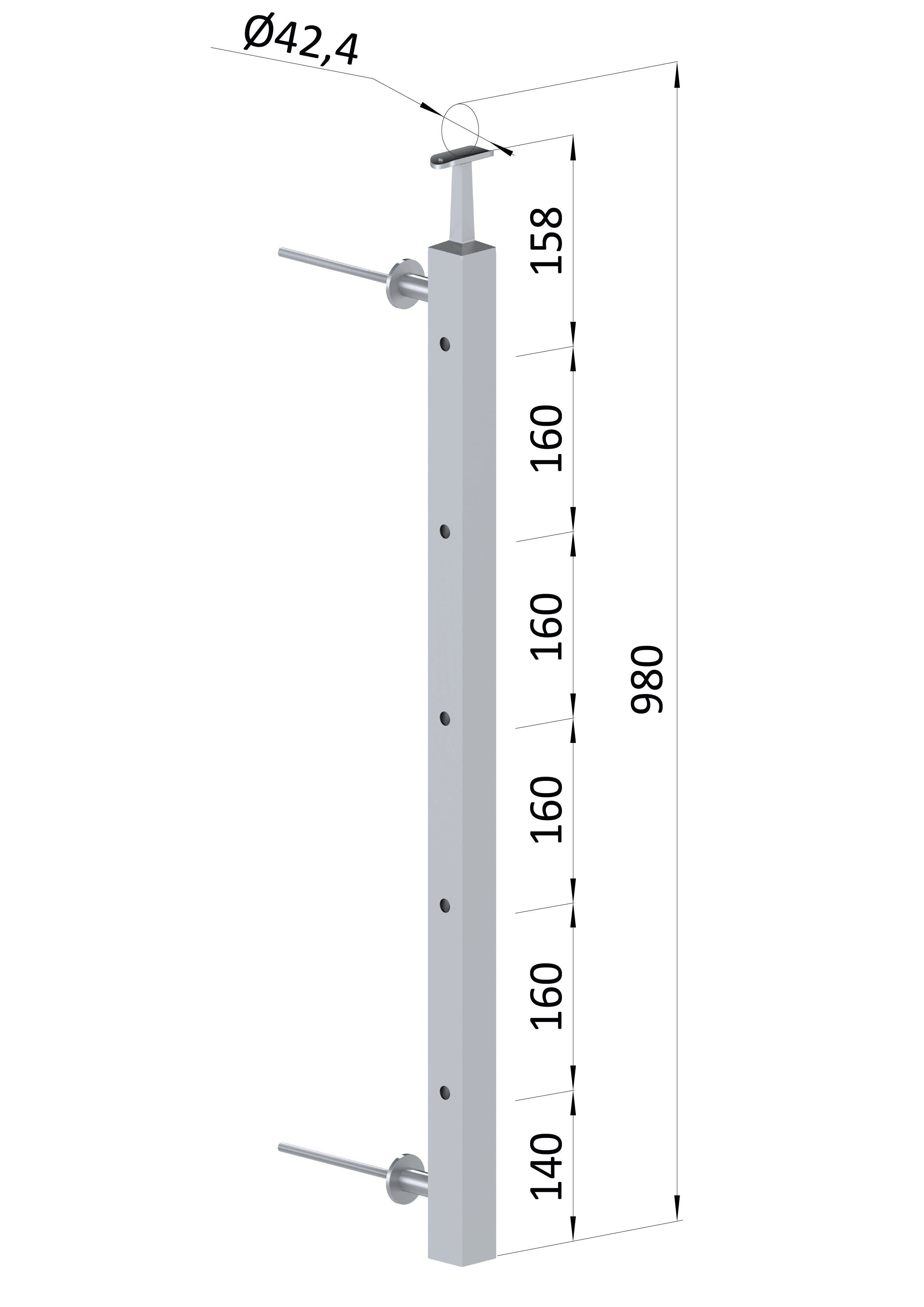 Nerezový sloup fr. balkón, boční kotvení, 5děrový, průchozí