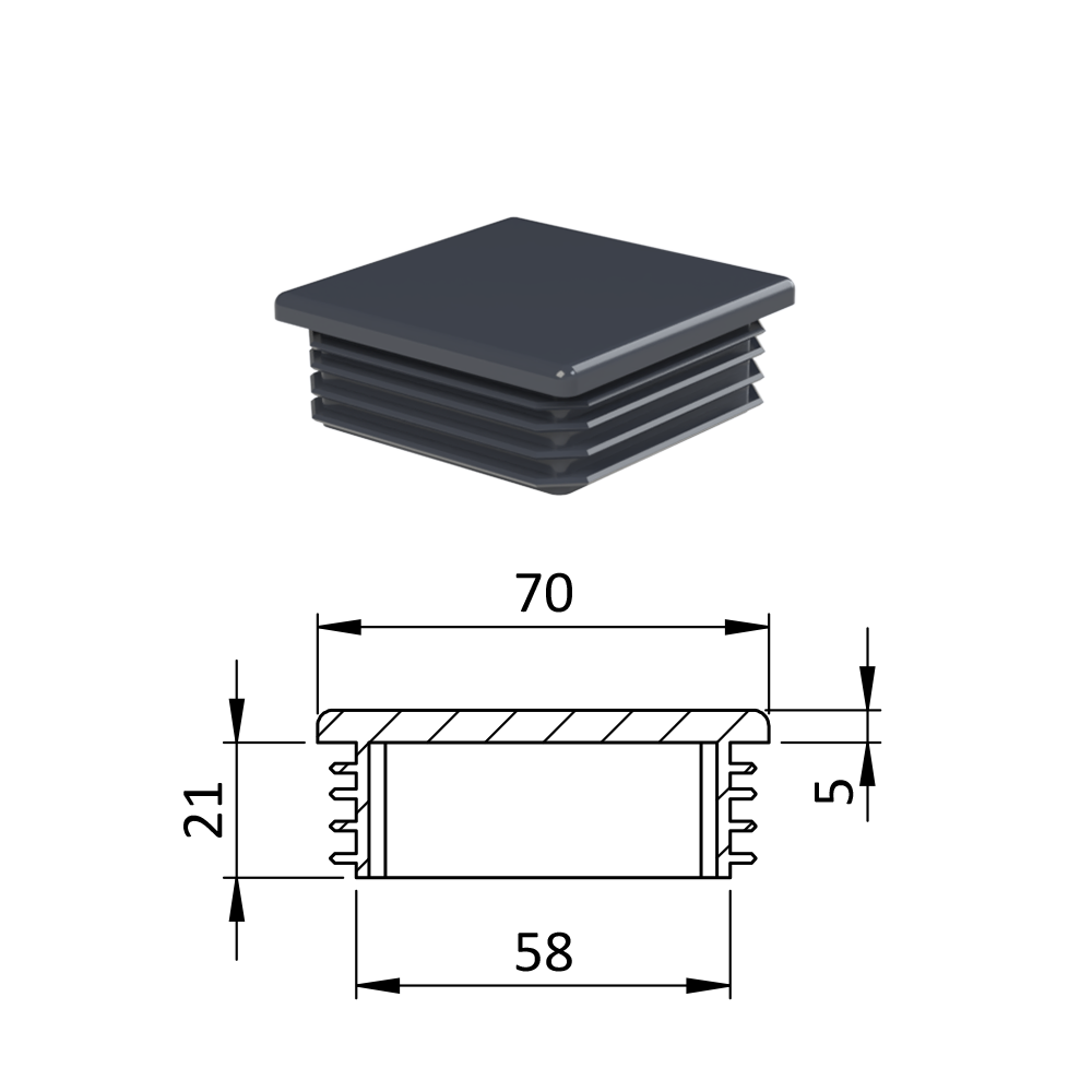 Krytka plastová 70 x 70 mm, antracit