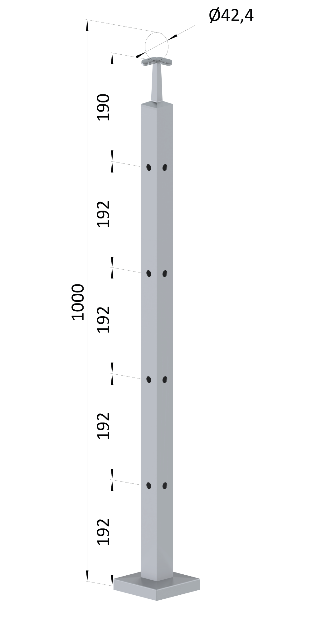 Nerezový sloup, vrchní kotvení, 4děrový rohový