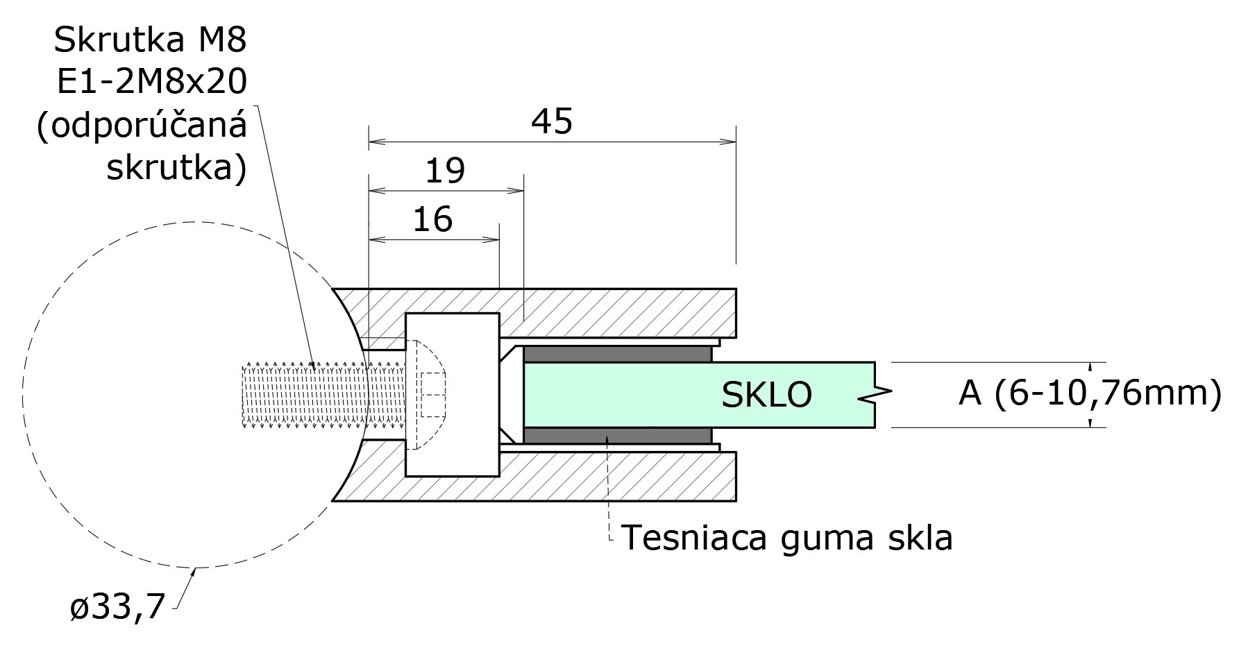 DOPREDAJ! Svorka skla/plechu na trubku ø 33,7 mm, brúsená AISI 304