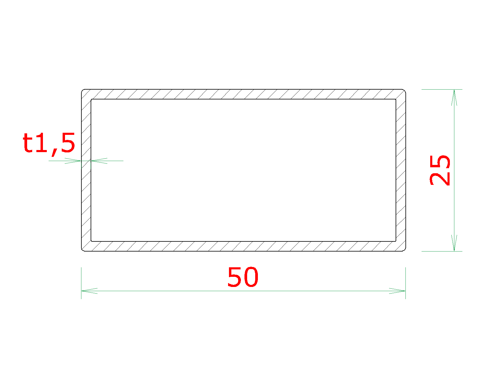 DOPREDAJ profil 50 x 25 x 1,5 x 1000 mm, brúsená AISI 304