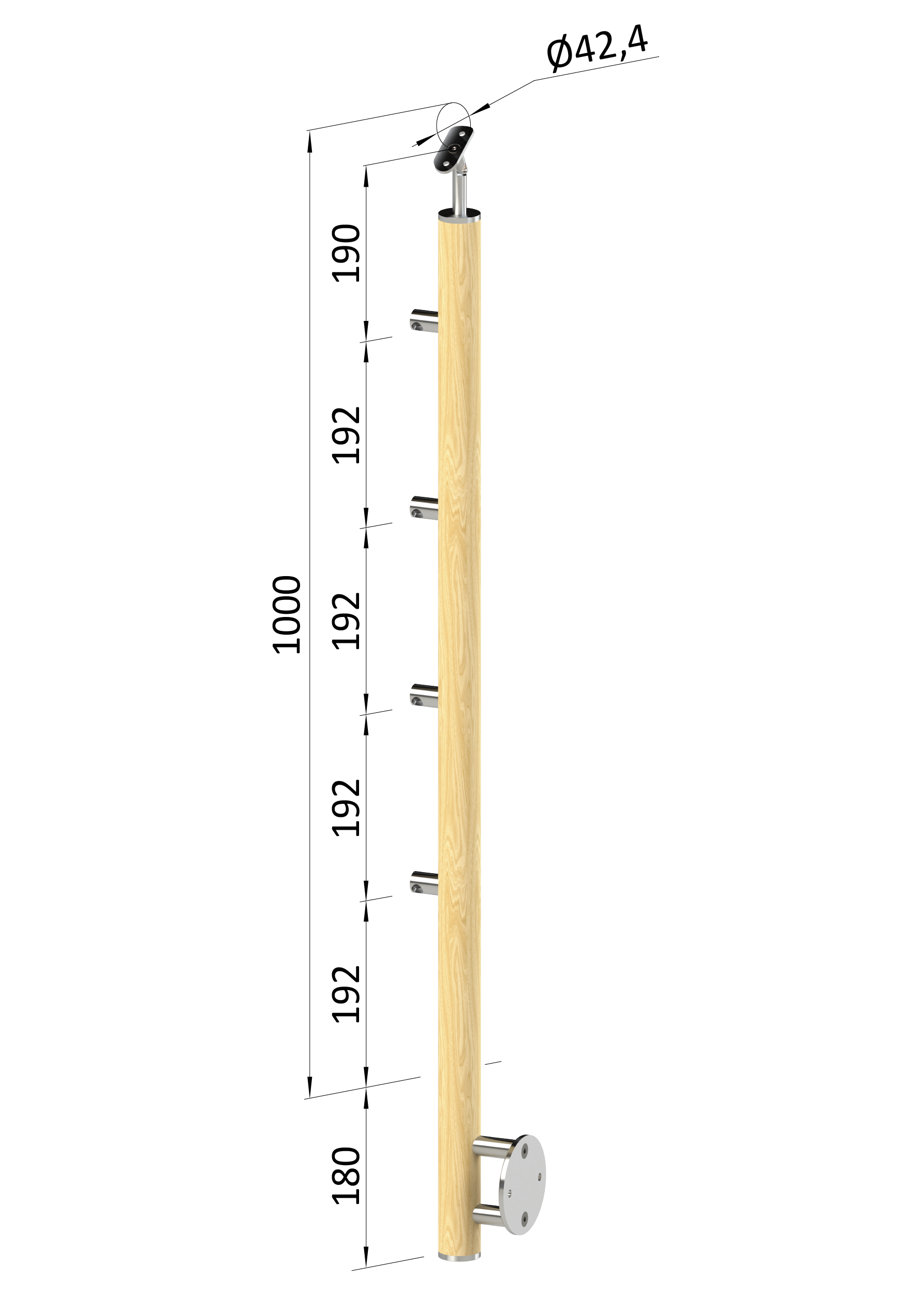 Dřevěný sloup, boční kotvení, 4řadový, průchozí, vnější