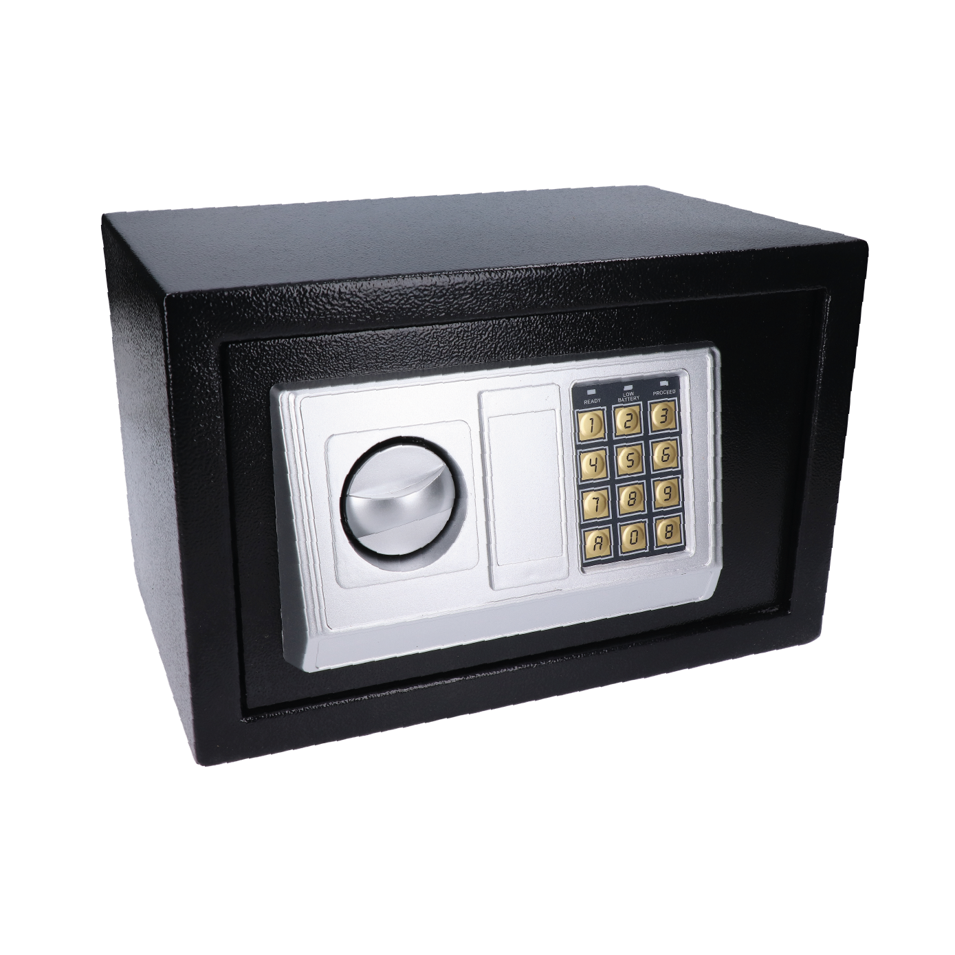 Nábytkový elektronický trezor (310x200x200mm), tloušťka: dveří 3mm, tělo 1mm, vnitřní rozměry 305x140x195mm, barva: čern